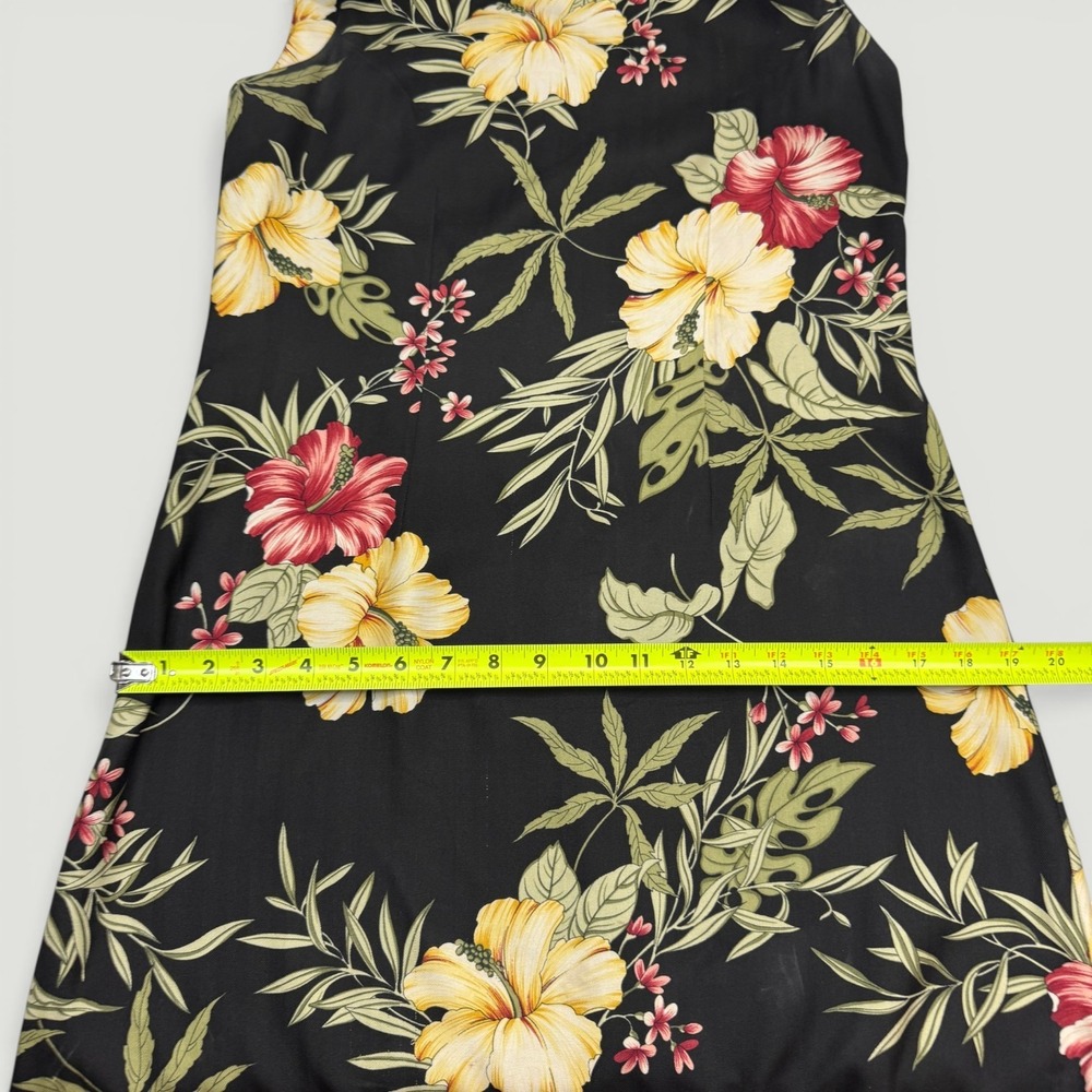 Tommy Bahama Silk Shift Dress Womens 6 Black Tropical Hibiscus Floral Hawaiian - Picture 13 of 15